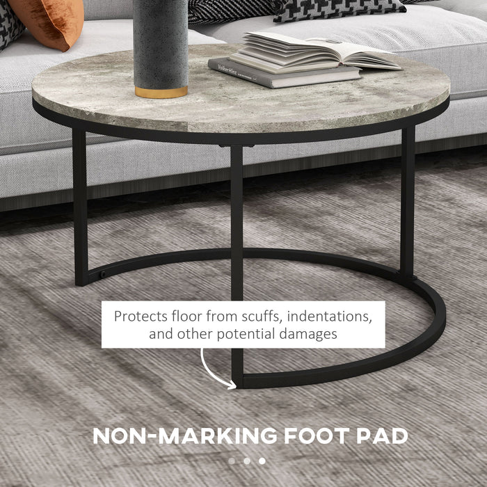 Round Nesting Coffee Table Duo - Faux Cement Finish with Robust Steel Frame - Ideal for Living Room Space Optimization