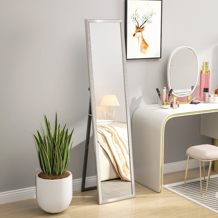HOMCOM Full Length Mirror, 37 x 157cm Wall Mounted, Leaning, Free Standing Mirror, Framed Full Body Mirror for Living Room, Bedroom, Silver