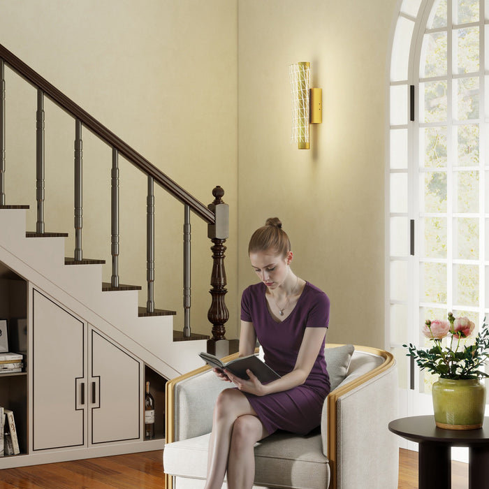 HOMCOM Led Wall Lamp 2 Pack, 9W Modern Indoor Geometric Mesh Wall Light, Colour Temperature Adjustable 3000K/4000K/6500K for Bedroom, Living Room, Hallway, Stairs, Gold Tone