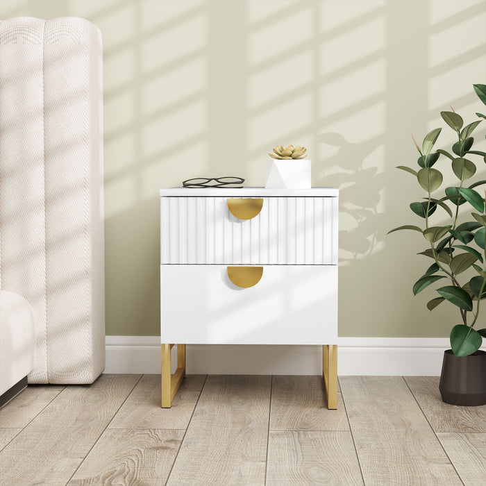 HOMCOM Elegant Two-Drawer Bedside Table - White