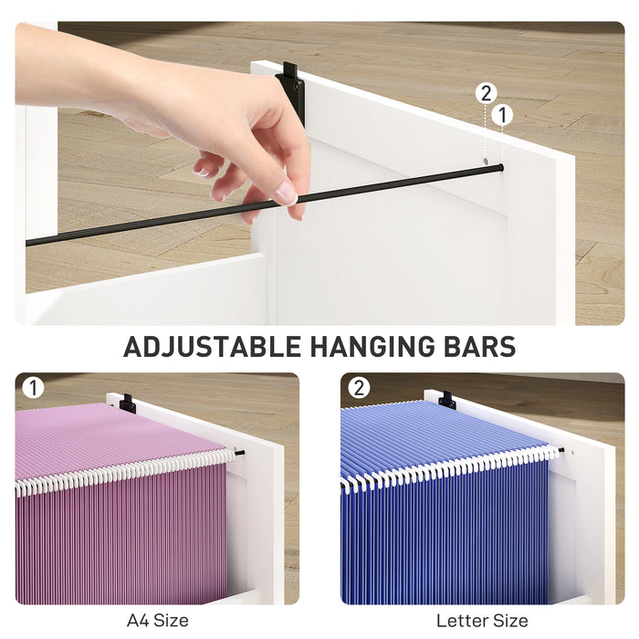 HOMCOM 2 Drawer Filing Cabinet with Lock, Office Storage Cabinet with Adjustable Hanging Bars for A4 Letter Size Files, White