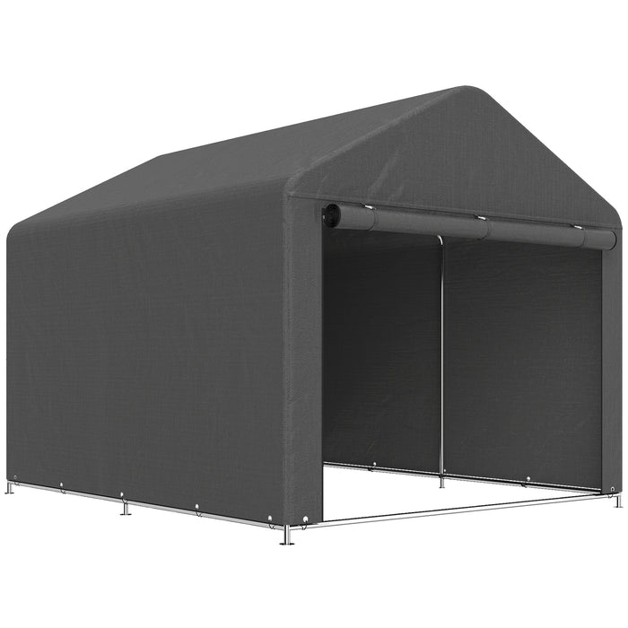 Outsunny 6.6 x 7.8ft Outdoor Garden Storage Shed, Waterproof Bike Tent with Roll-up Zipper Door, Galvanised Metal Frame, Portable Shed Shelter Carport for Motorcycle Garden Tools, Dark Grey