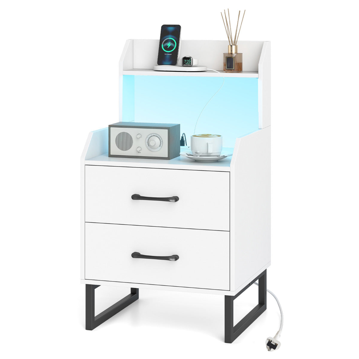 Nightstand Modern Bedside Table with Built-in Charging Station-