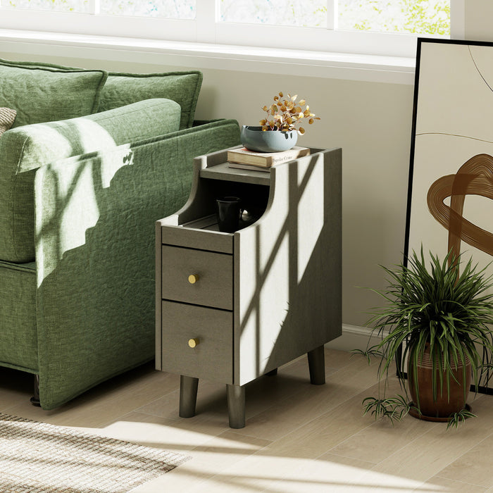 Nightstand Solid Wood End Table with Pull-out Tray 2 Storage Drawers