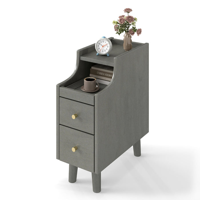 Nightstand Solid Wood End Table with Pull-out Tray 2 Storage Drawers