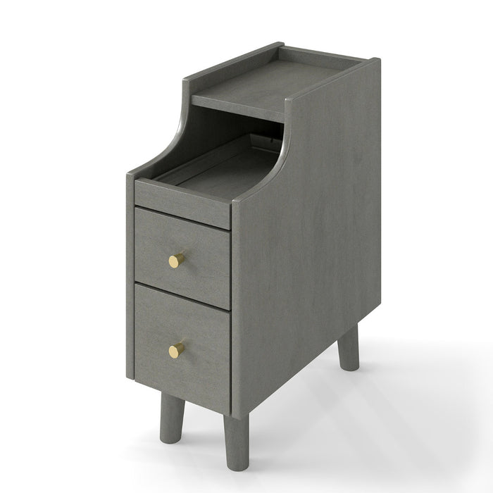 Nightstand Solid Wood End Table with Pull-out Tray 2 Storage Drawers