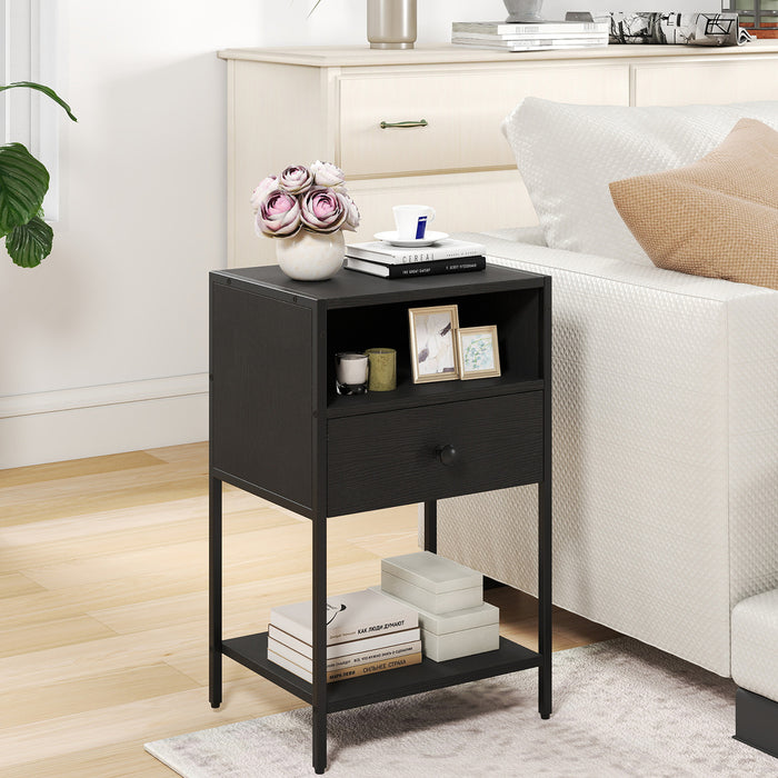 Nightstand with Open Compartment and Storage Shelf-
