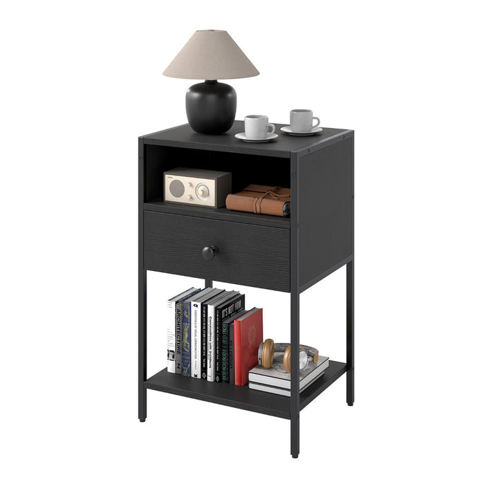 Nightstand with Open Compartment and Storage Shelf-