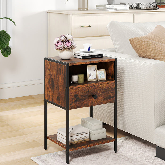 Nightstand with Open Compartment and Storage Shelf-
