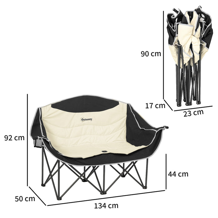 Outsunny Double Camping Chair for Adults, Oversized Heavy Duty Padded Folding Chair with Armrests, Cup Holders and Carry Bag for Outdoor Camping Hiking Picnic Fishing, 250kg Capacity, Khaki