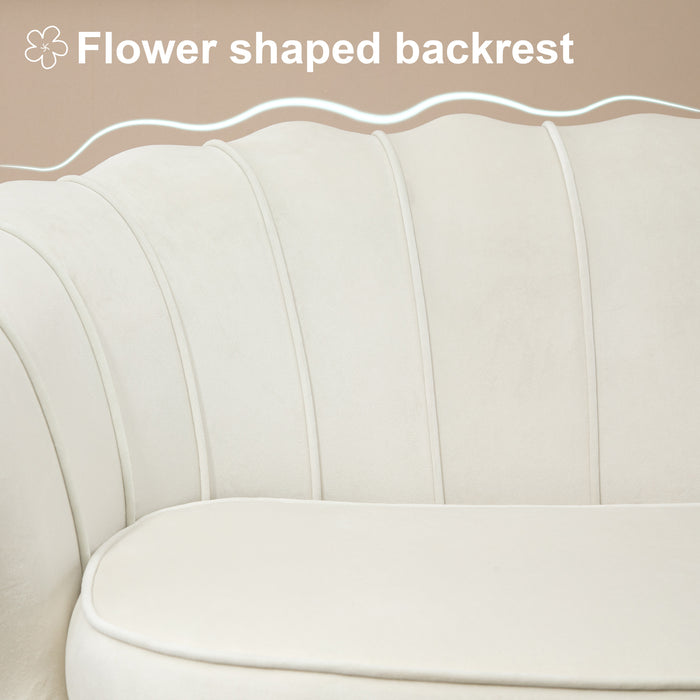 Modern Velvet Loveseat - Elegant 2-Seater Sofa with Petal Backrest & Gold Steel Legs - Ideal for Living Room and Bedroom Comfort in Cream Color