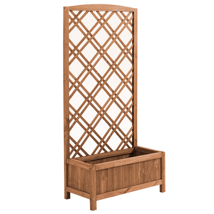 Outsunny Garden Planter with Trellis, Wooden Raised Bed for Garden with Lattice Trellis for Vegetables, Herbs and Flowers, Brown