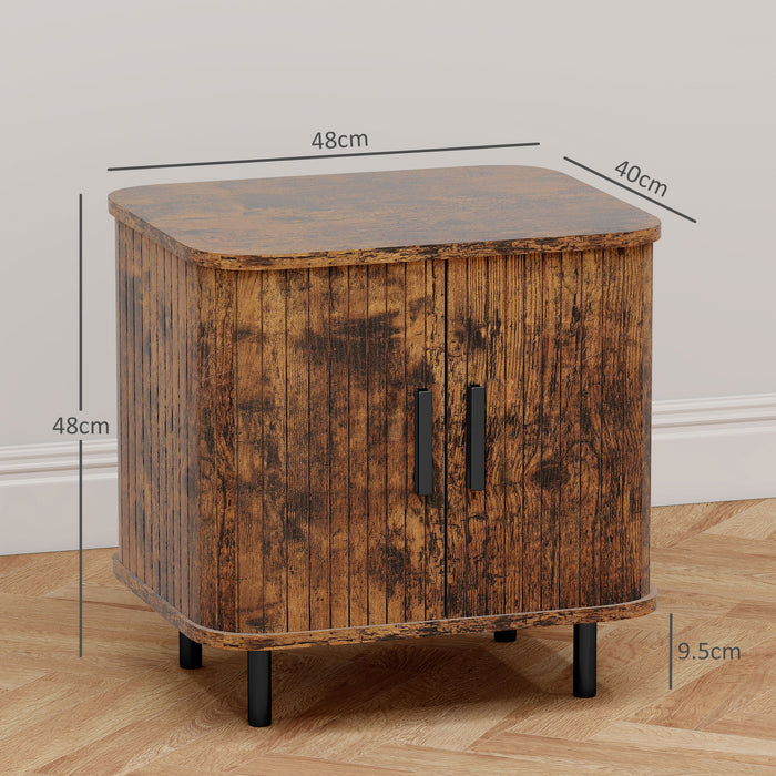 HOMCOM Bedside Table, Nordic Side Table with Roller Shutter Style Sliding Doors and Metal Legs for Bedroom, Living Room, Rustic Brown