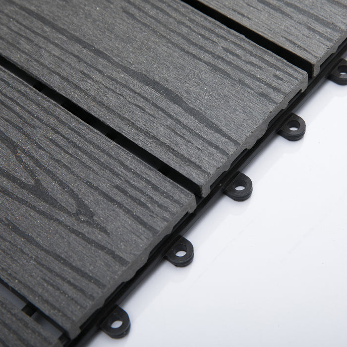 Outsunny WPC Interlocking Decking Tiles, Pack of 11 Interlocking Patio Paving Slabs, 30 x 30 x 2.2 cm, Grey