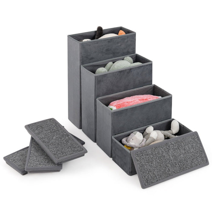 4-Step Non-slip Foldable Dog Stairs  with Adjustable Steps-Grey