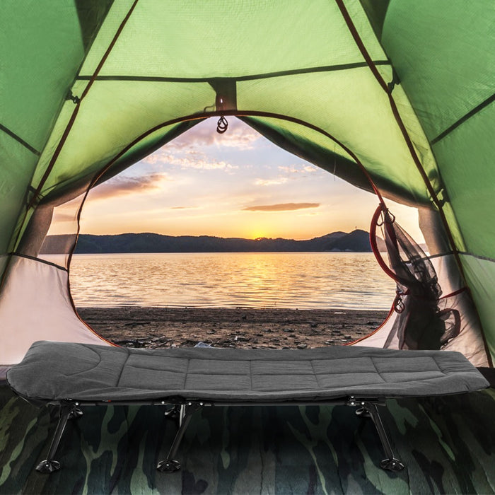 Portable Outdoor Cot - Folding Camping Bed with 6-Position Adjustable Backrest and Detachable Mattress, Grey - Ideal for Campers and Outdoor Enthusiasts