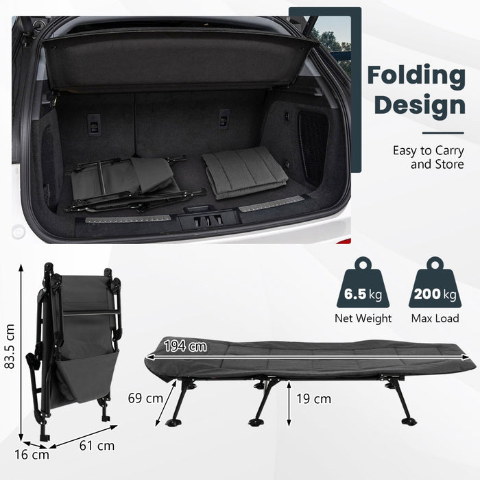 Portable Outdoor Cot - Folding Camping Bed with 6-Position Adjustable Backrest and Detachable Mattress, Grey - Ideal for Campers and Outdoor Enthusiasts