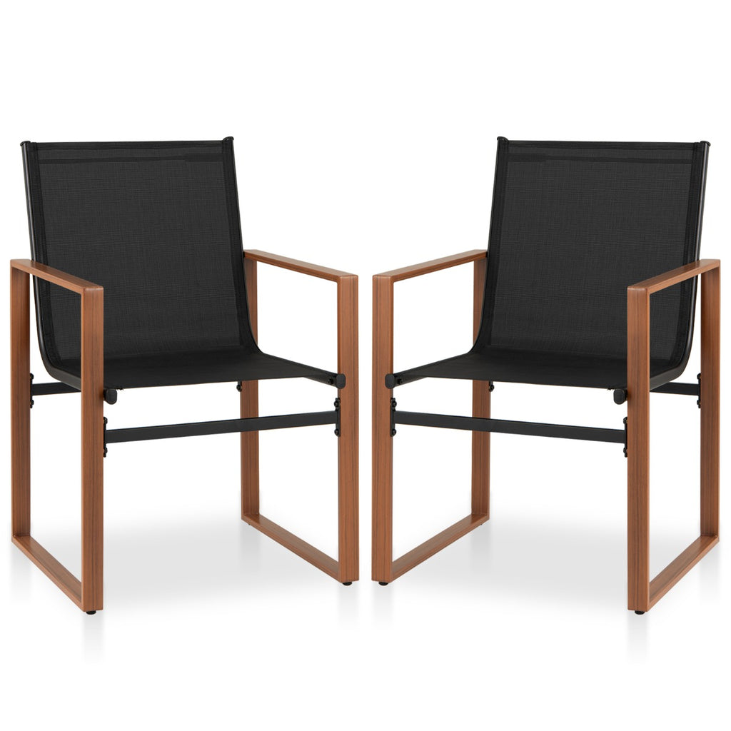 Outdoor Dining Chairs Set of 2 with Breathable Seat and Backrest-Black