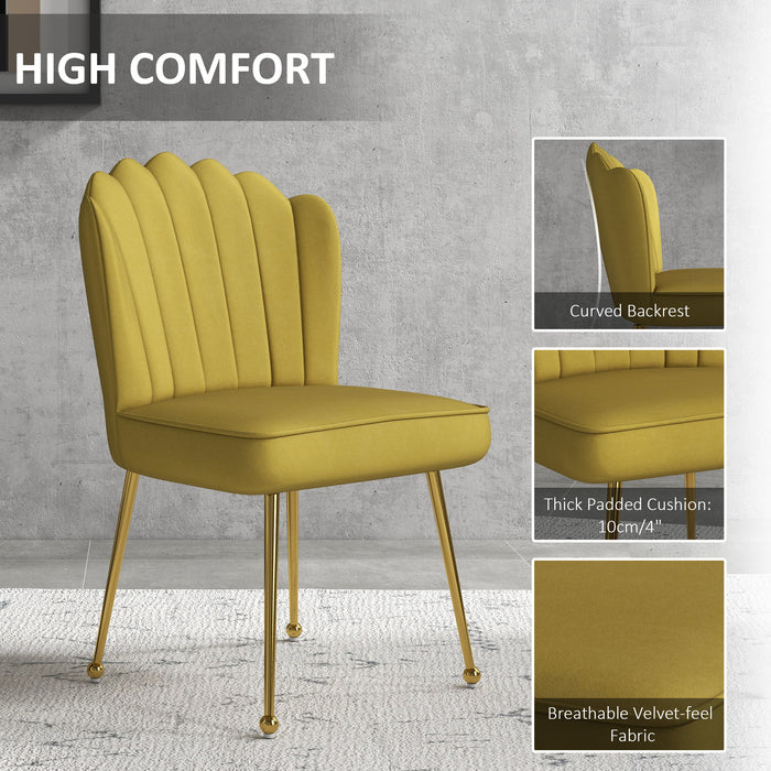 HOMCOM Velvet-Feel Shell Accent Chair - Yellow | Aosom UK