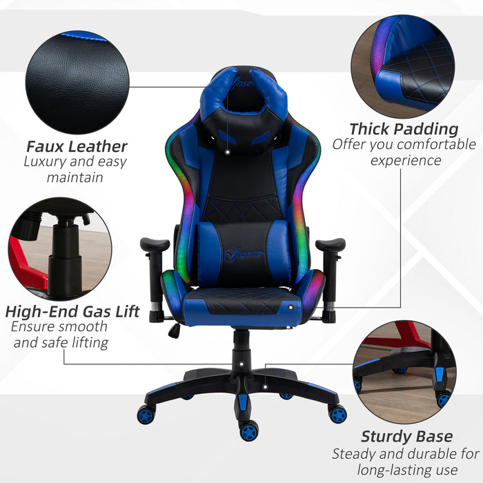 High-Back Racing Gaming Chair with RGB Lighting - Ergonomic Design with Lumbar Support and Height Adjustment - Stylish, Comfortable Recliner for Gamers and Home Office Use