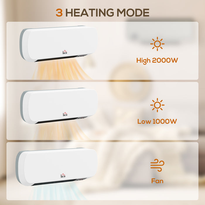 HOMCOM 2000W PTC On-Wall Heater, 10-49°C Temperature - White | Aosom UK