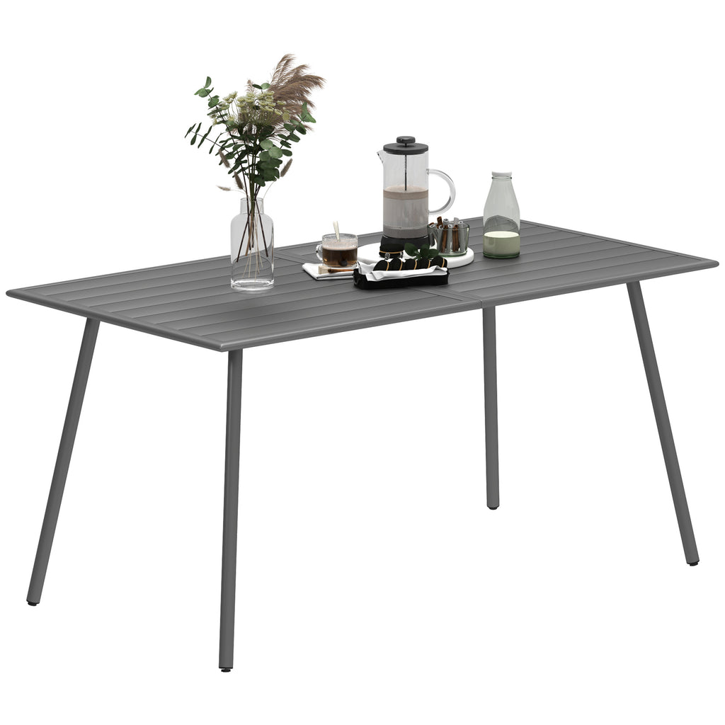 Outsunny Rectangle Garden Table with Slat Top, Steel Frame, Outdoor Table for 6 Person, 150 x 80 x 74 cm, Grey