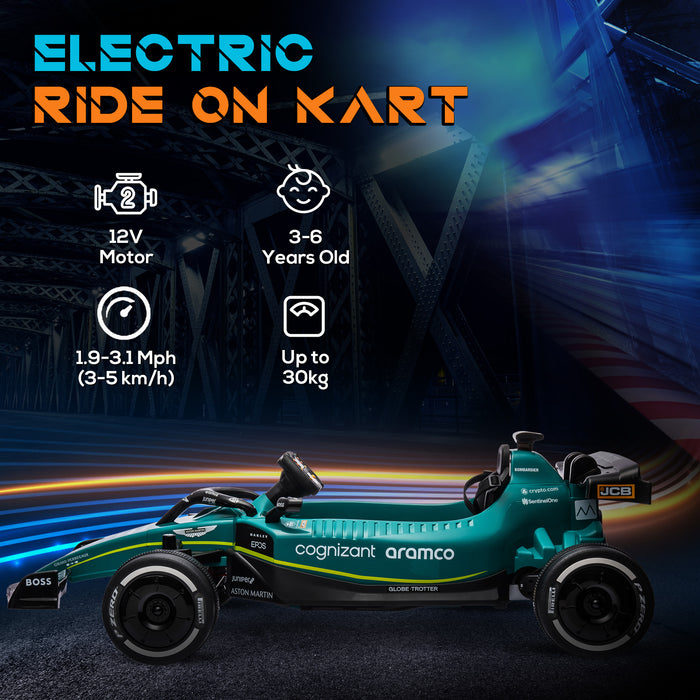 AIYAPLAY 12V Electric Go Kart, Kids Ride On Racing Kart with Shock-Absorbing Wheels, Bluetooth, Music Horn, Green | Aosom UK