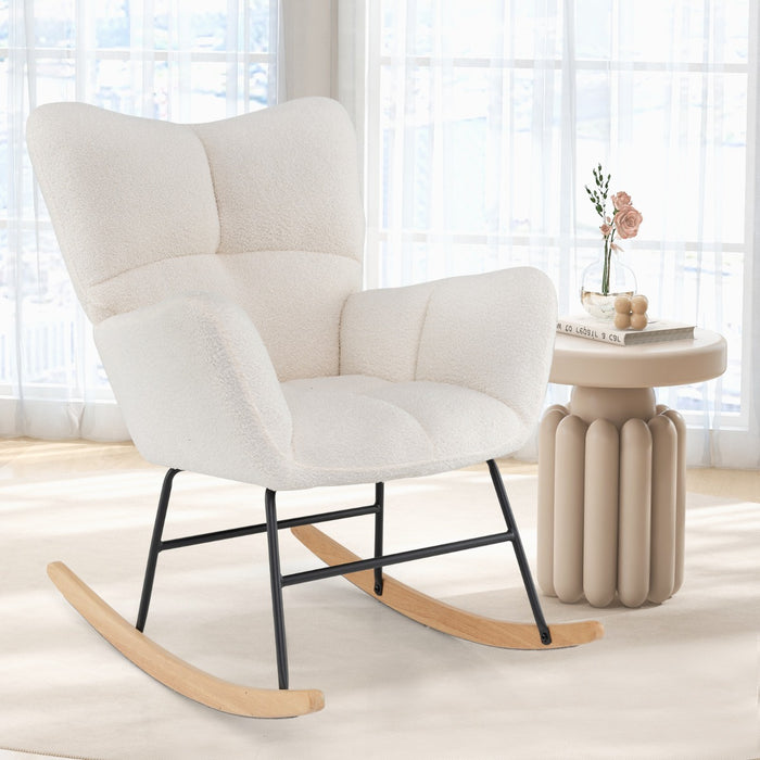 Nursery Rocking Chair with Comfy Backrest and Armrest-Beige
