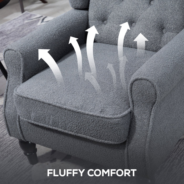 HOMCOM Wingback Accent Chair, Retro Upholstered Button Tufted Occasional Chair for Living Room and Bedroom, Grey