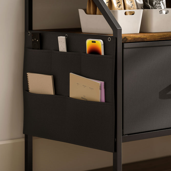 HOMCOM TV Stand Cabinet, TV Unit for 55-inch TVs with 2 Foldable Fabric Drawers, 5 Divided Side Pockets, Open Shelves, Console Table for Living Room, Bedroom, Entertainment Room, Rustic Brown