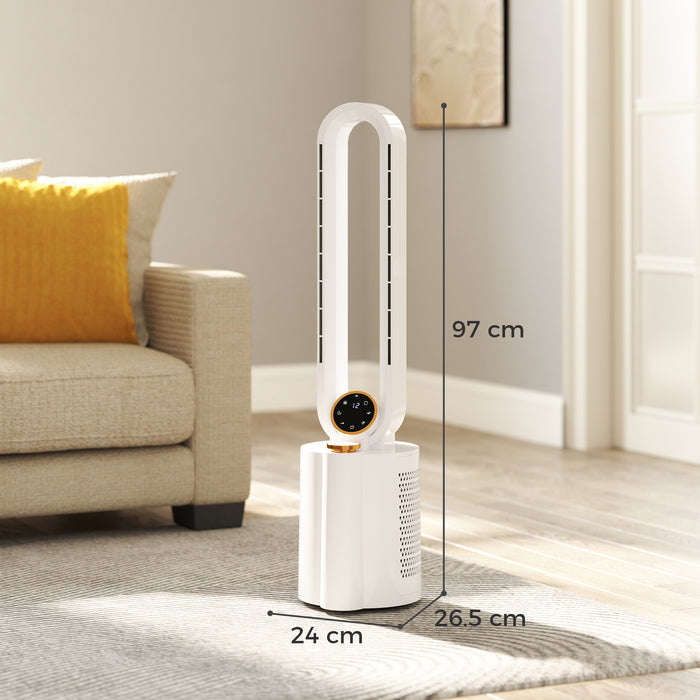 HOMCOM Multi-Mode Bladeless Tower Fan and Humidifier - White