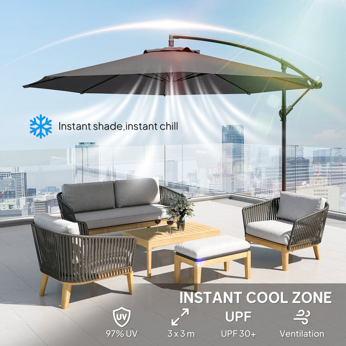Outsunny 3 m Overhanging Cantilever Parasol, with Cross Base - Grey
