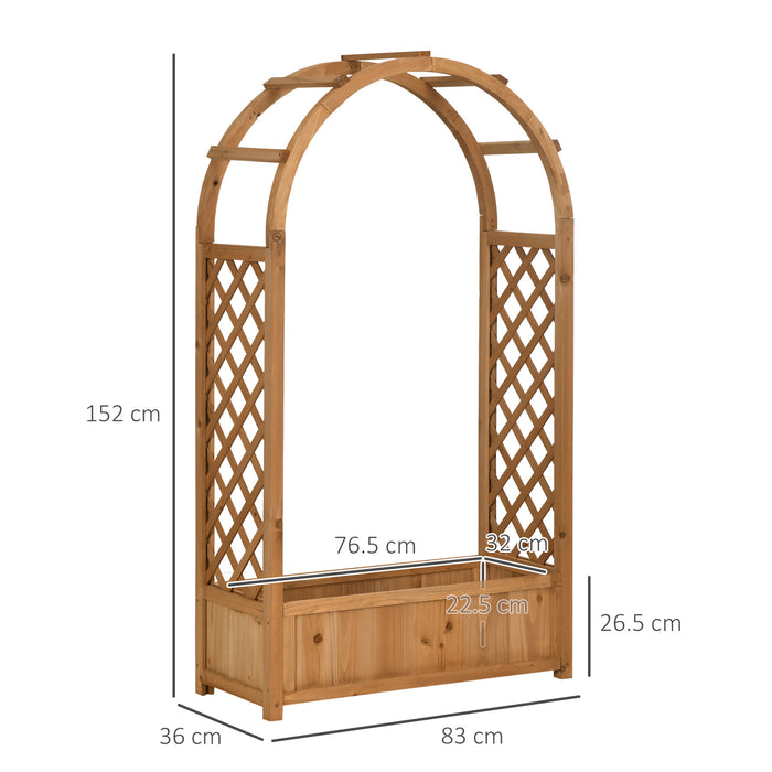 Outsunny Raised Garden Bed with Arch Trellis, Freestanding Garden Planter Box for Vine Climbing Plant Flower Herb, Brown