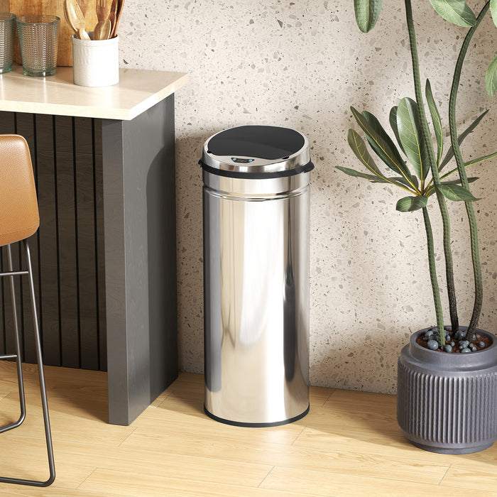 HOMCOM 50L Stainless Steel Sensor Bin - Silver Tone