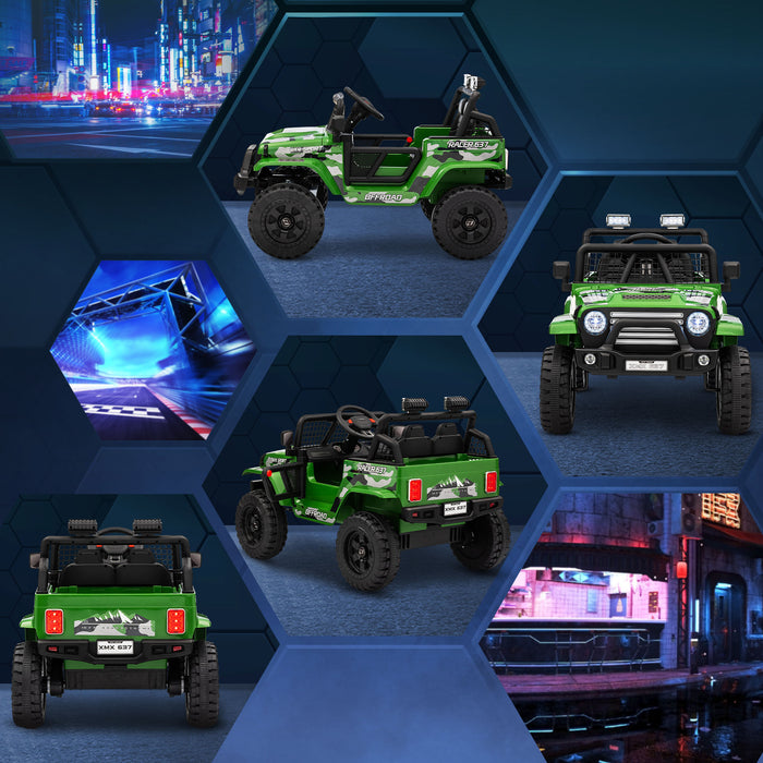 AIYAPLAY 12V Battery Powered Kids Ride On Car, Electric Truck w/ Spring Suspension, Remote, Music Horn Lights - Green