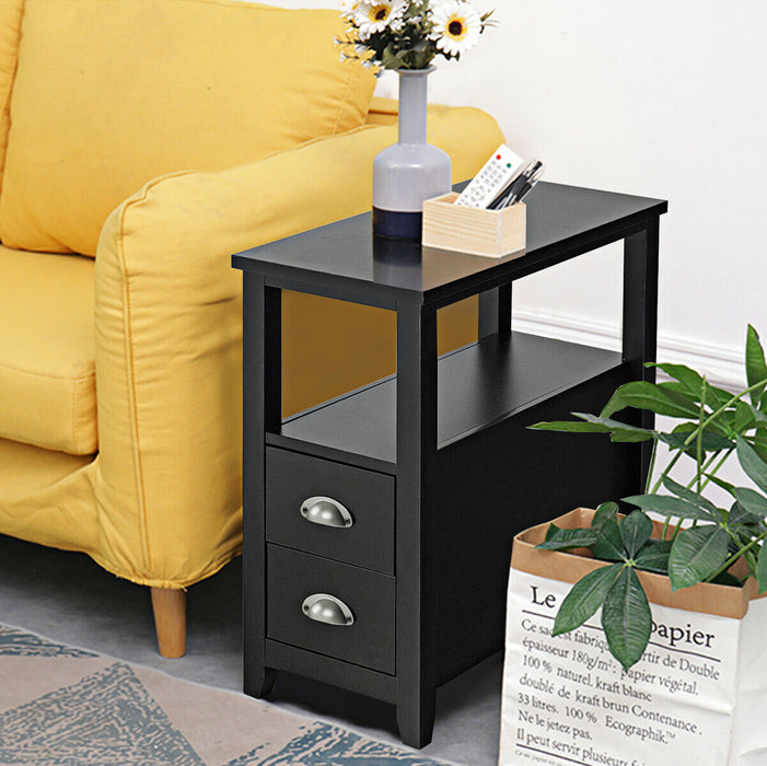 Retro Side Table Nightstand with 2 Drawers Stroage-