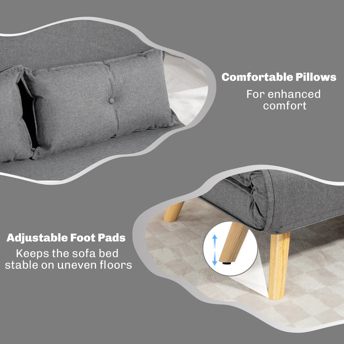 HOMCOM Two-Seater Linen-Look Sofa Bed - Grey