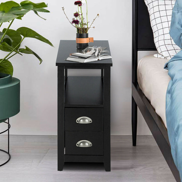 Retro Side Table Nightstand with 2 Drawers Stroage-