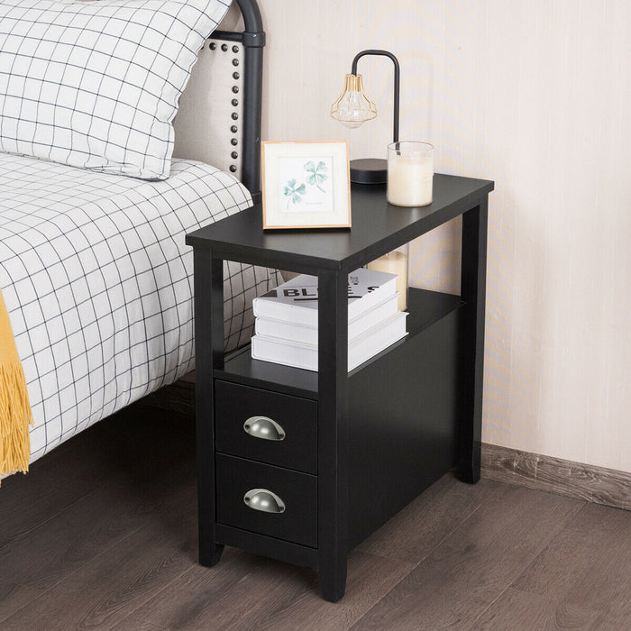 Retro Side Table Nightstand with 2 Drawers Stroage-