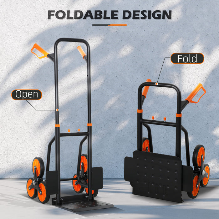 DURHAND Steel Climbing Stairs Trolley Hand Trucks 6-Wheels Foldable Load Cart 120kg, Orange
