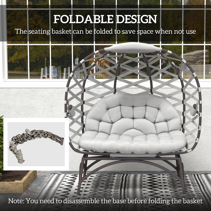 Outsunny 2 Seater Egg Chair Outdoor, Folding Weave Garden Furniture Chair with Cushion, Cup Pockets - Light Grey