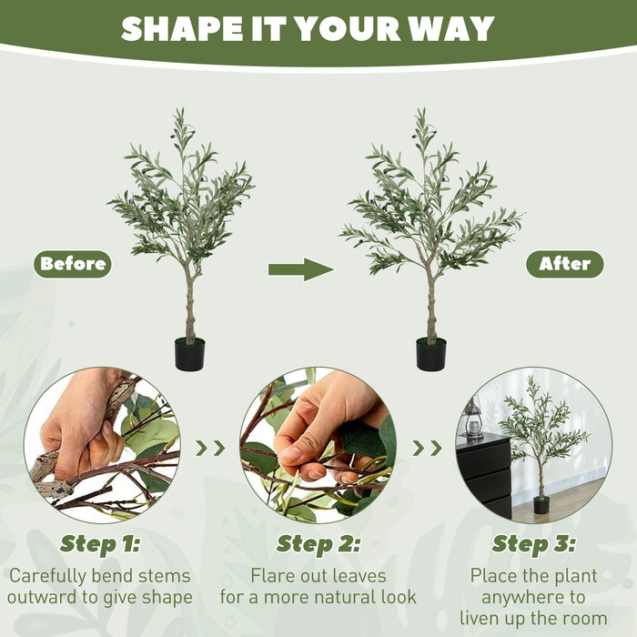 HOMCOM Set of 2 4ft/ 120cm Decorative Artificial Plant, Silk Olive Tree with 450 Leaves and 20 Olive Fruits in Pot, Fake Plant for Home, Office, Living Room, Indoor Decor