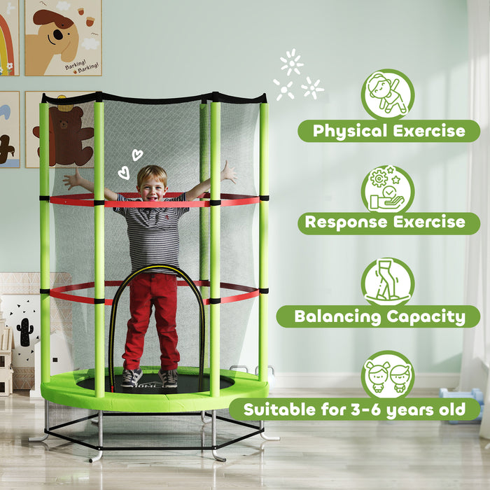 HOMCOM Kids Trampoline, with Enclosure Net, Steel Frame, for Ages 3-6 Years - Green
