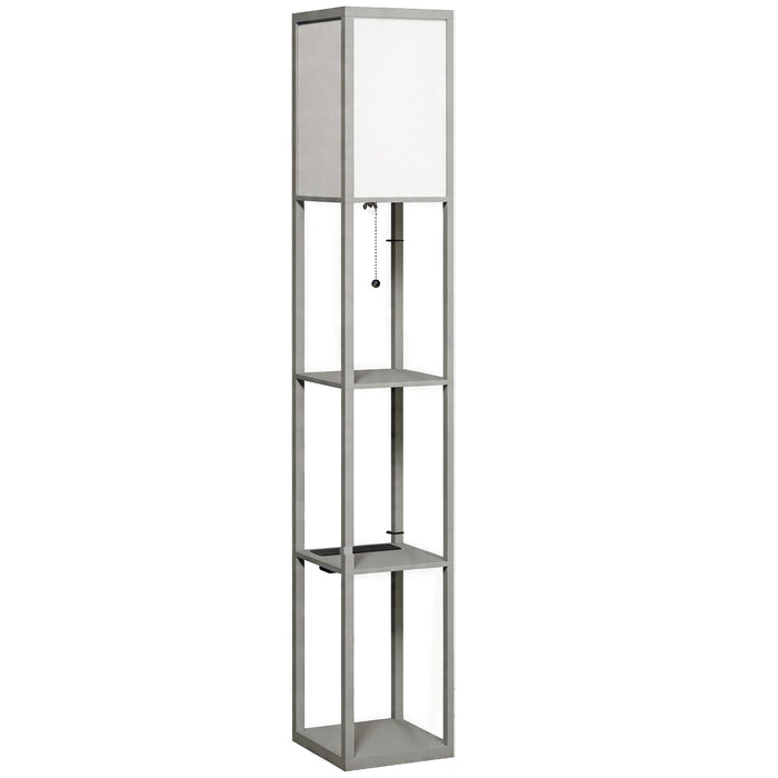 HOMCOM Floor Lamp with Shelves, 3 Layer Column Modern Standing Lamp for Living Room, Bedroom, Office, Grey
