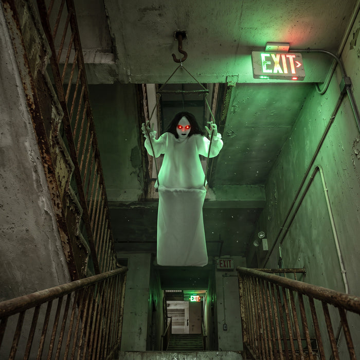HOMCOM 170cm Animated Hanging Swing Ghost Halloween Decoration, Sound Touch Activated Ghost Halloween Animatronic