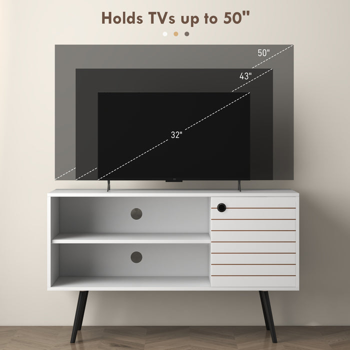 TV Stand Cabinet for Up to 50" Screens - Entertainment Center with Soft-Close Door, Open Shelving, and Cable Management - Stylish Living Room Furniture in White