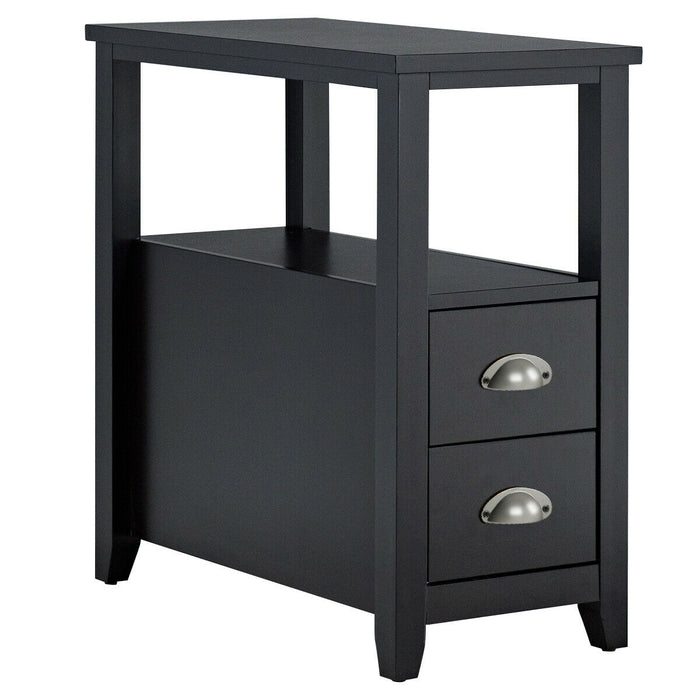 Retro Side Table Nightstand with 2 Drawers Stroage-