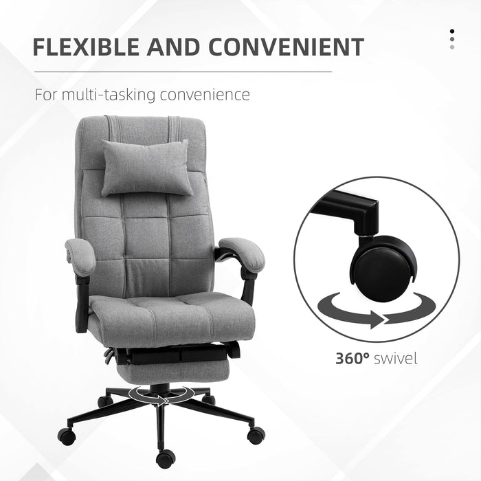 Ergonomic Office Chair with Footrest - Armrests, Lumbar Support & Adjustable Headrest in Light Grey - Comfort Seating for Long Work Hours