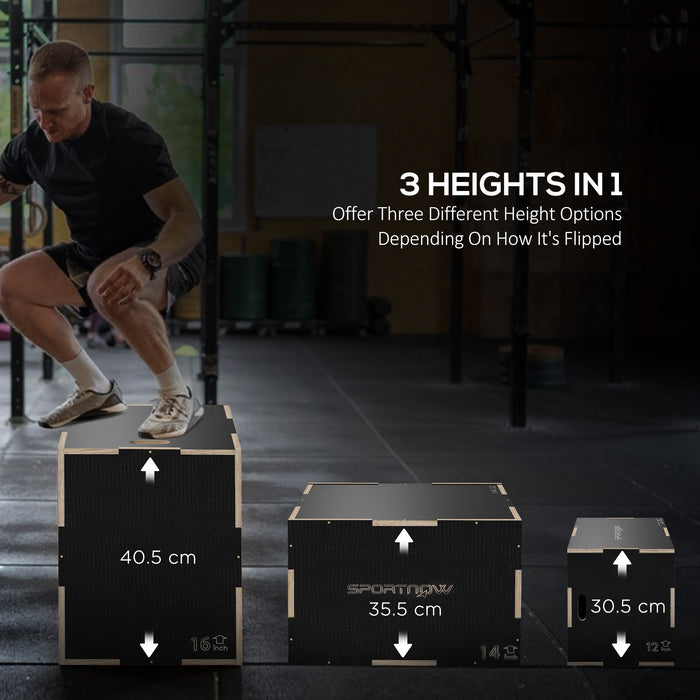 SPORTNOW Multi-Faceted Jump Box, Wooden Step Up Box, for Home, Gym, Exercise, Black