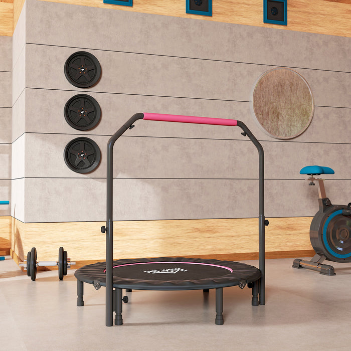 HOMCOM 48" Foldable Mini Fitness Trampoline, with Adjustable Foam Handle, Pink
